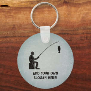 Angling with Fish on Line, Fisherman and your text Keychain