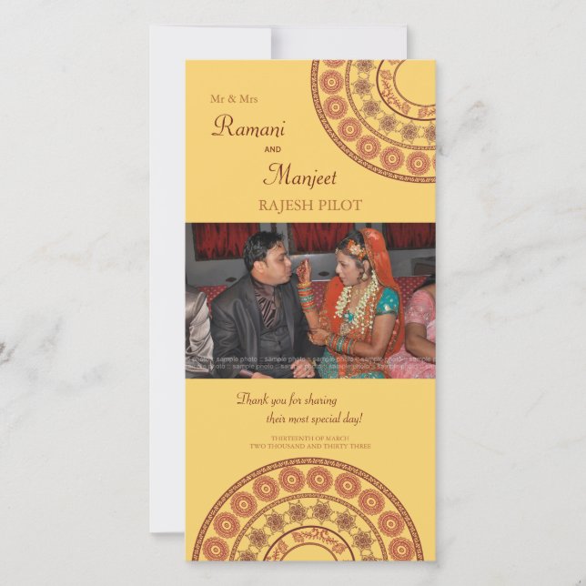 Anglo Indian Henna Mariage Merci Carte photo (Devant)