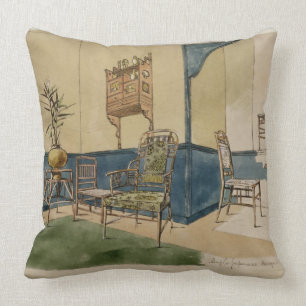 Anglo-Japanese Designs, c.1860 (pen & black ink & Throw Pillow