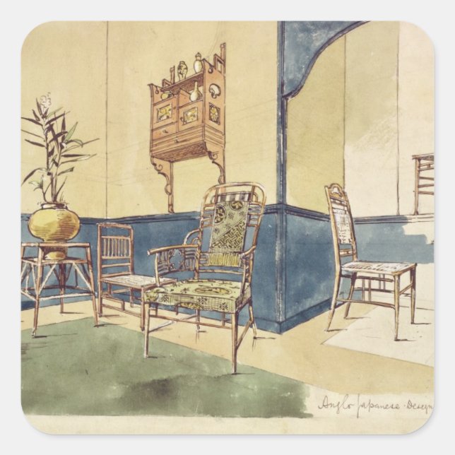 Anglo Japanese style furniture designs by Edward W Square Sticker (Front)
