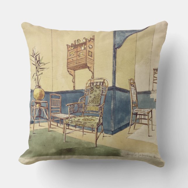 Anglo Japanese style furniture designs by Edward W Throw Pillow (Front)