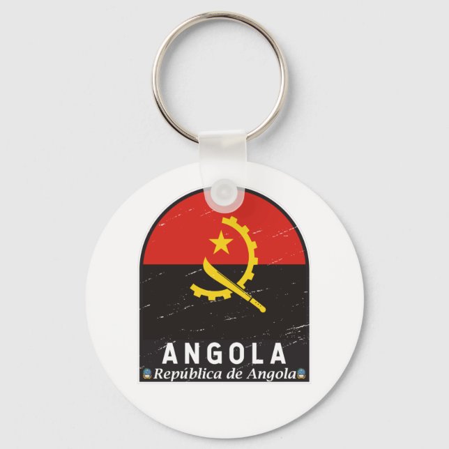 Angola Flag Emblem Distressed Vintage  Keychain (Front)