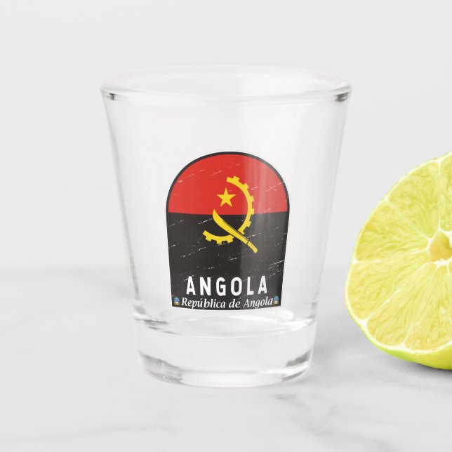 Angola Flag Emblem Distressed Vintage  Shot Glass (Front)