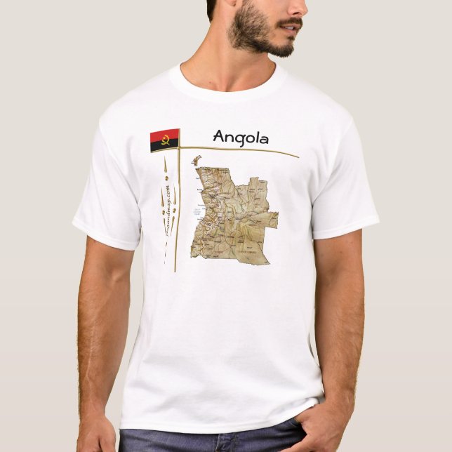 Angola Map + Flag + Title T-Shirt (Front)