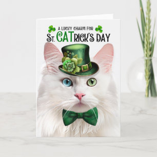 Angora Cat Funny St. CATrick's Day Lucky Charm Holiday Card