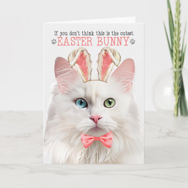 Angora Cat in Bunny Ears for Easter Holiday Card (Front)