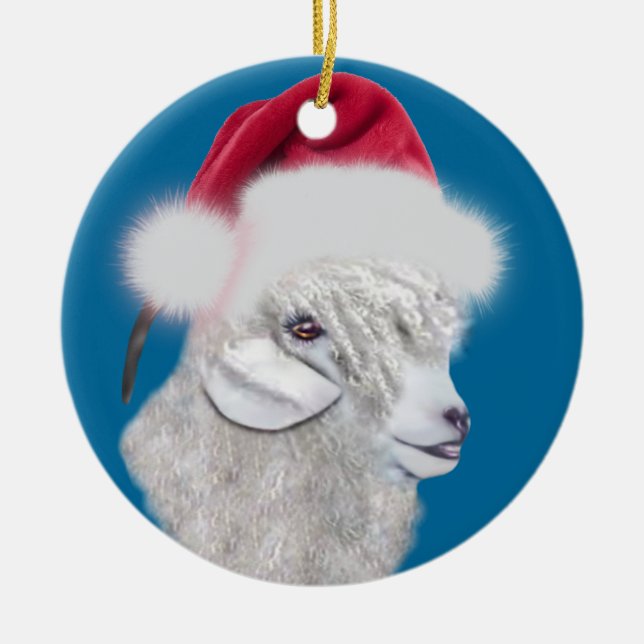 Angora Chèvre Santa Hat Ornement de Noël (Devant)