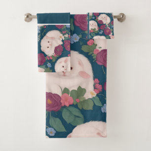 Angora Ferret Small Floral Colourful Pattern Bath Towel Set