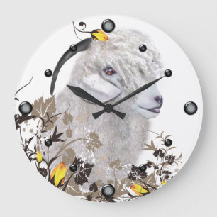 Angora Peinture de chèvre florale Horloge murale