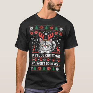 Angry Antler Cat Funny Xmas Ugly Sweater Long Slee
