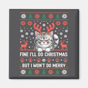 Angry Antler Cat Funny Xmas Ugly Sweater Long Slee Magnet