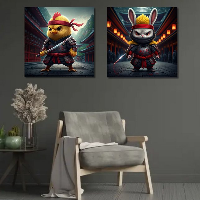 Angry Baby Chicken and Bunny Ninjas Print Set of 2 (Creator Uploaded)