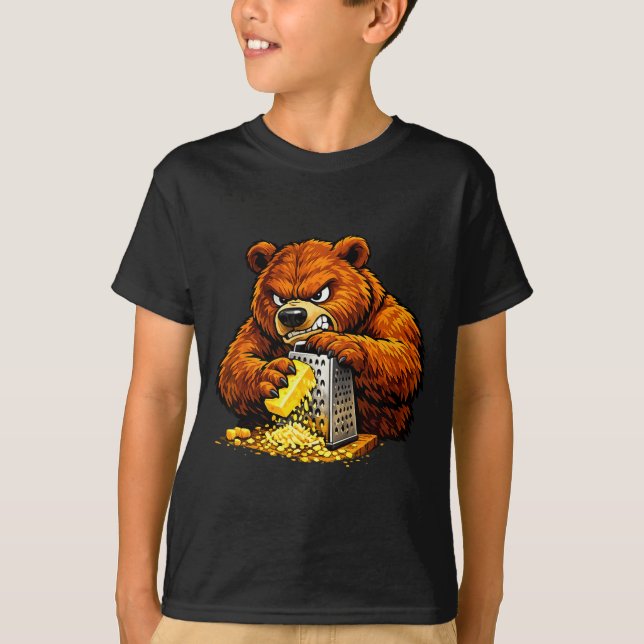Angry Bear Grating Cheese Grater Design T-Shirt (Front)