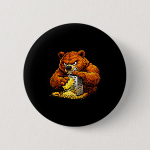 Angry Bear Grating Cheese Grater Illustration 2 Inch Round Button