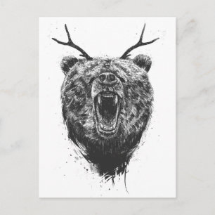 Angry bear with antlers postcard