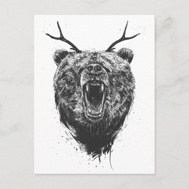Angry bear with antlers postcard (Front)