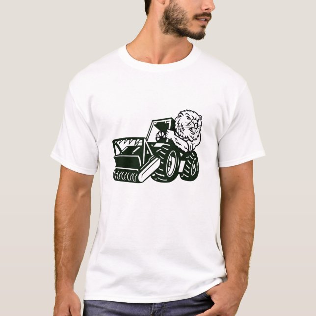 Angry Beaver Driving Mulching Tractor Mascot  T-Shirt (Front)