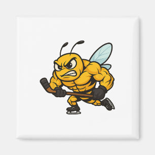 Angry Bee Ice Hockey Player Strong Insect Magnet