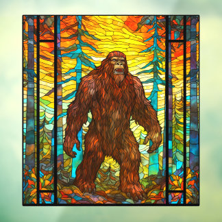 Angry Bigfoot At Sunset Faux Stained Glass Window Cling