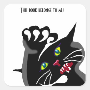 Angry black cat bookplate Sticker