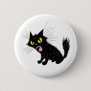 Angry Black Cat Cartoon T-Shirt 2 Inch Round Button