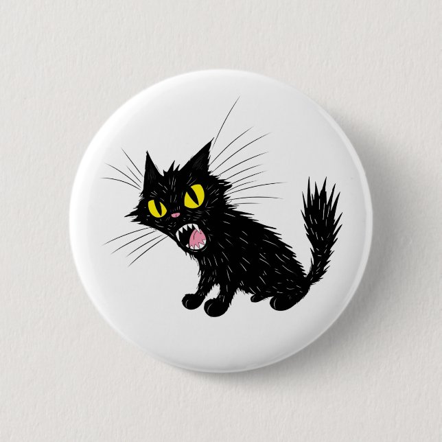 Angry Black Cat Cartoon T-Shirt 2 Inch Round Button (Front)