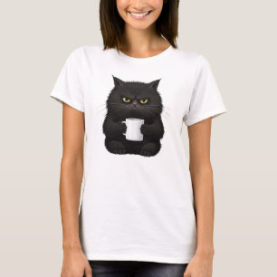 Angry Black Cat Drinking Coffee Lovers Gifts Funny T-Shirt