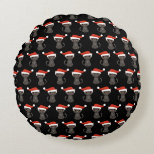 Angry Black Cat Funny Christmas Gifts Halloween Round Pillow