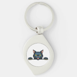 Angry black cat keychain