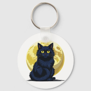 Angry black cat keychain