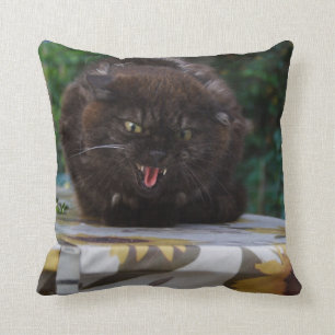 Angry Black Cat Throw Pillow