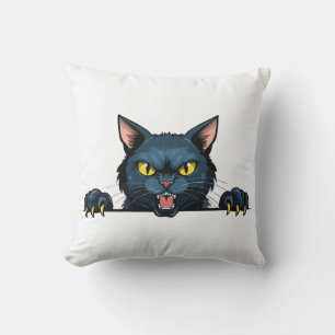 Angry black cat throw pillow