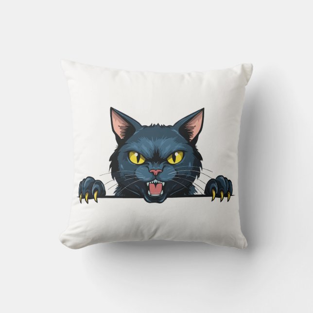 Angry black cat throw pillow (Front)