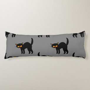 Angry Black Cat Yellow Eyes Grey Halloween Body Pillow