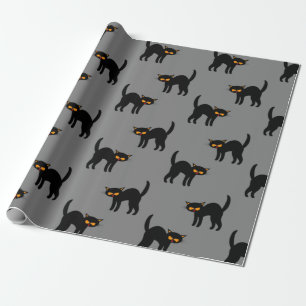 Angry Black Cat Yellow Eyes Grey Halloween Gifts Wrapping Paper