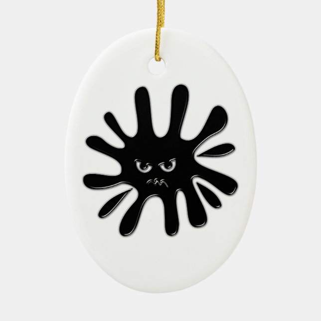 Angry Black Paint Splatter Ceramic Ornament (Front)