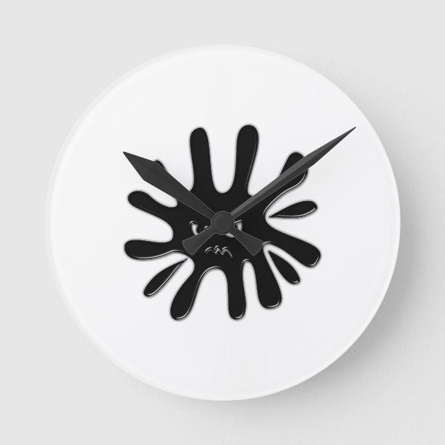 Angry Black Paint Splatter Round Clock (Front)