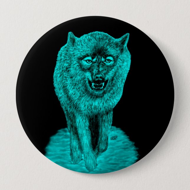 Angry Black Wolf in the Night 4 Inch Round Button (Front)