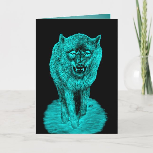 Angry Black Wolf in the Night Card (Front)