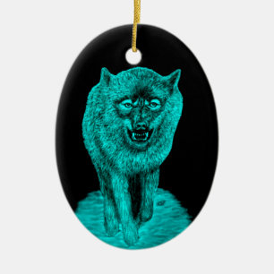 Angry Black Wolf in the Night Ceramic Ornament