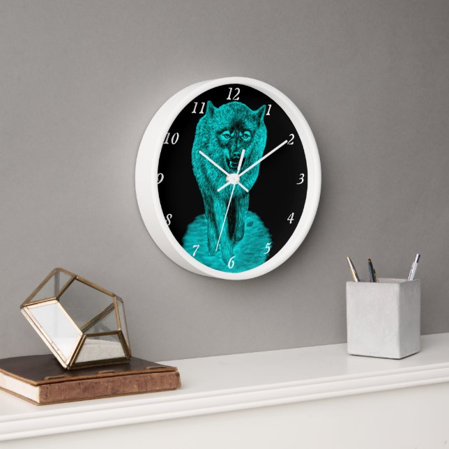 Angry Black Wolf in the Night Clock (Office)