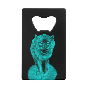 Angry Black Wolf in the Night Credit Card Bottle Opener