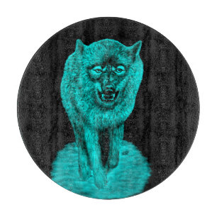 Angry Black Wolf in the Night Cutting Board