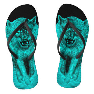 Angry Black Wolf in the Night Flip Flops