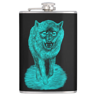 Angry Black Wolf in the Night Hip Flask