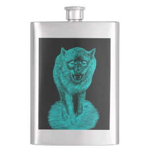 Angry Black Wolf in the Night Hip Flask