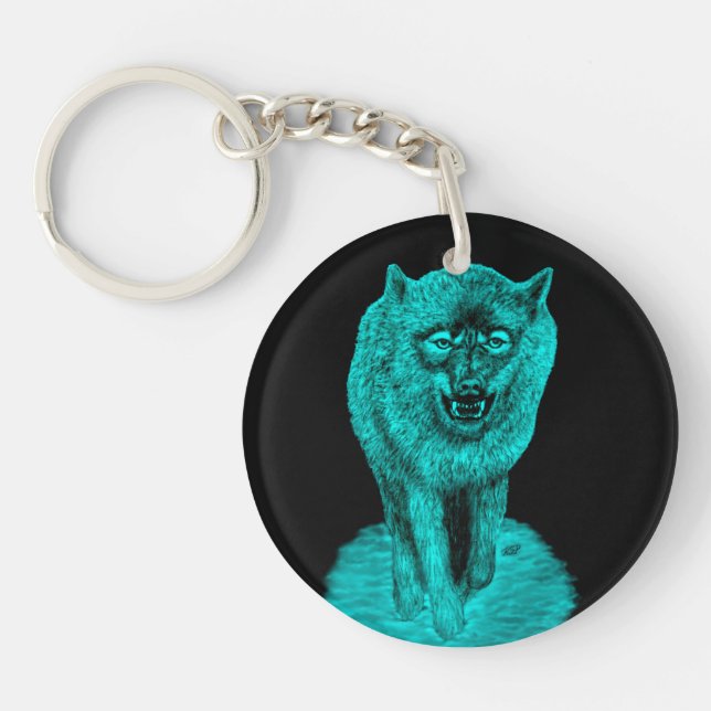 Angry Black Wolf in the Night Keychain (Front)