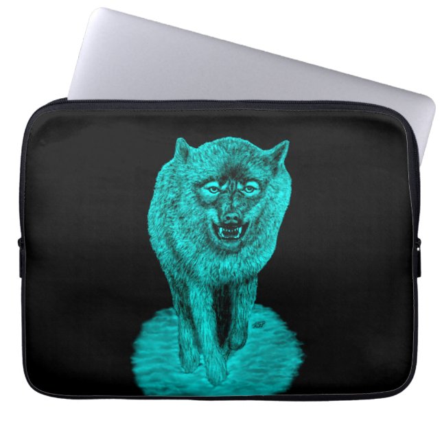 Angry Black Wolf in the Night Laptop Sleeve (Front)