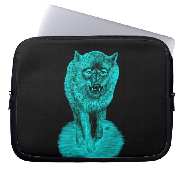Angry Black Wolf in the Night Laptop Sleeve (Front)