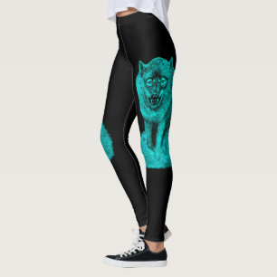 Angry Black Wolf in the Night Leggings